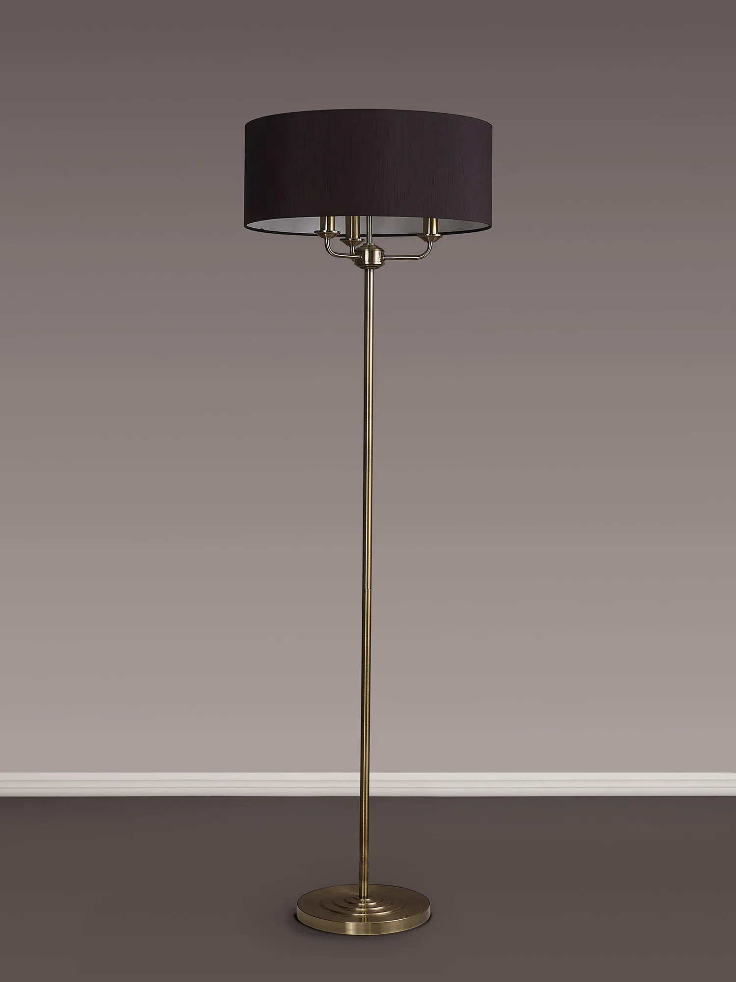 Banyan 45cm 3 Light Floor Lamp Antique Brass; Black DK0912  Deco Banyan AB BL